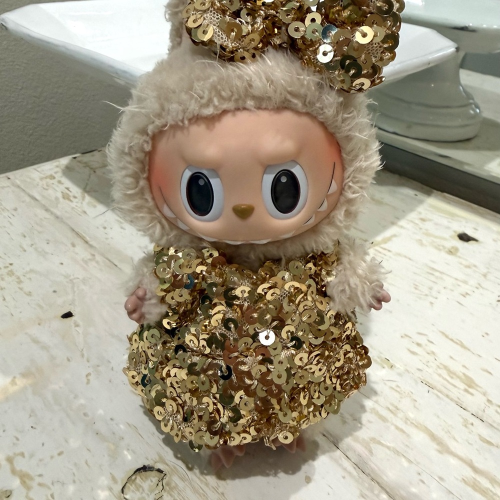 Gold Sequin Labubu Outfit  dress and bow